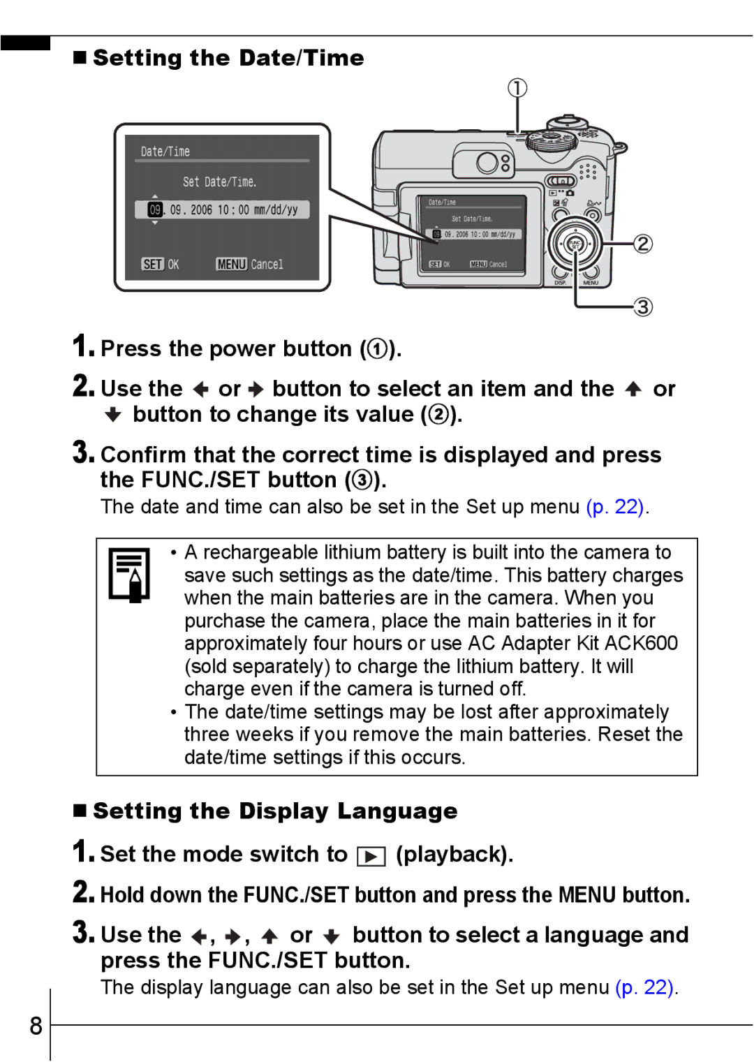 Canon A640 manual Hold down the FUNC./SET button and press the Menu button 