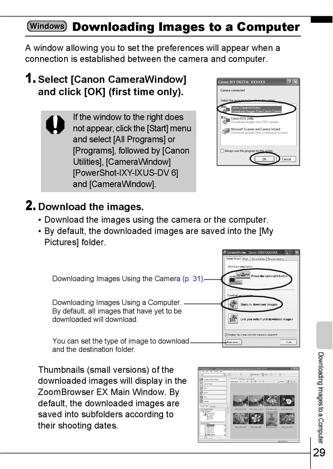 Canon A640 manual Downloading Images to a Computer, Download the images 