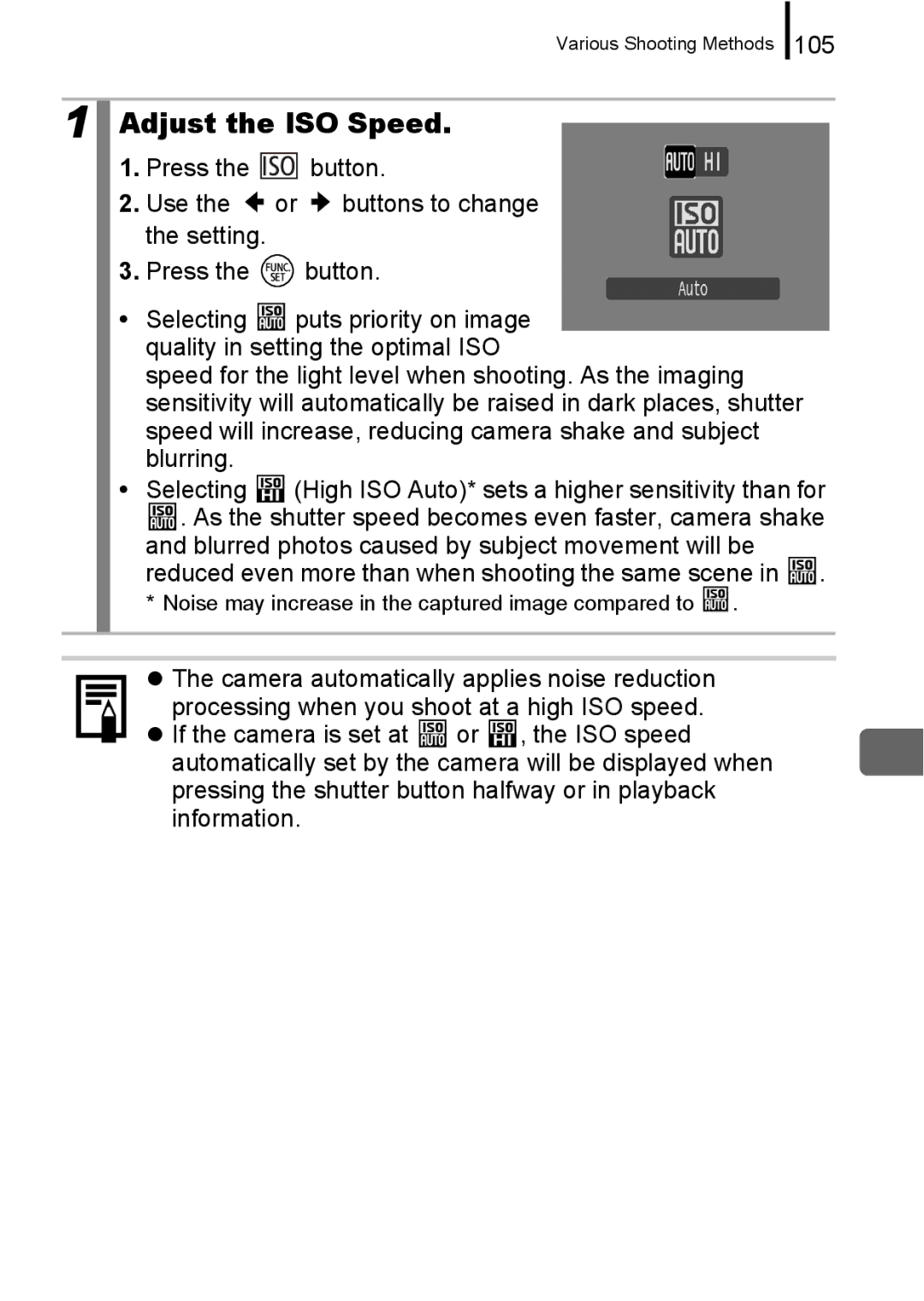 Canon A650 IS appendix Adjust the ISO Speed, 105 