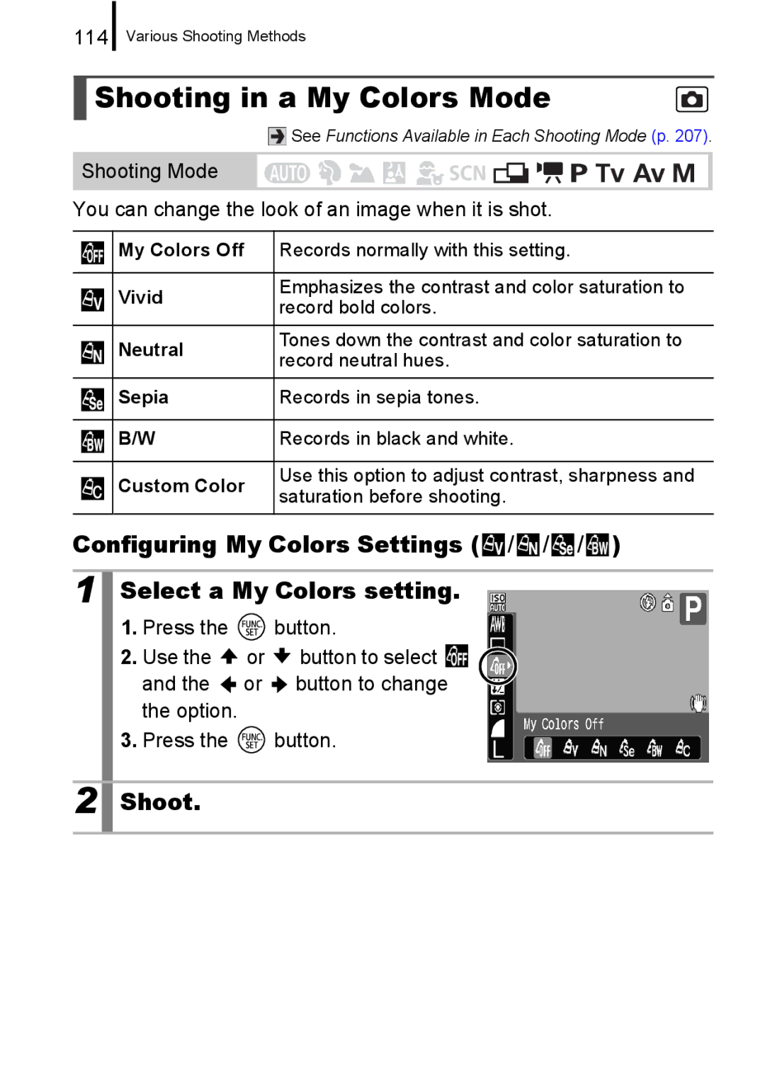 Canon A650 IS appendix Shooting in a My Colors Mode, 114 