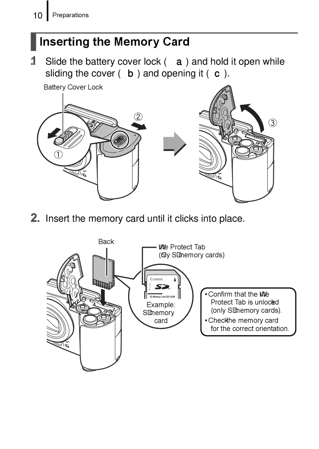 Canon A650 IS appendix Inserting the Memory Card, Insert the memory card until it clicks into place 