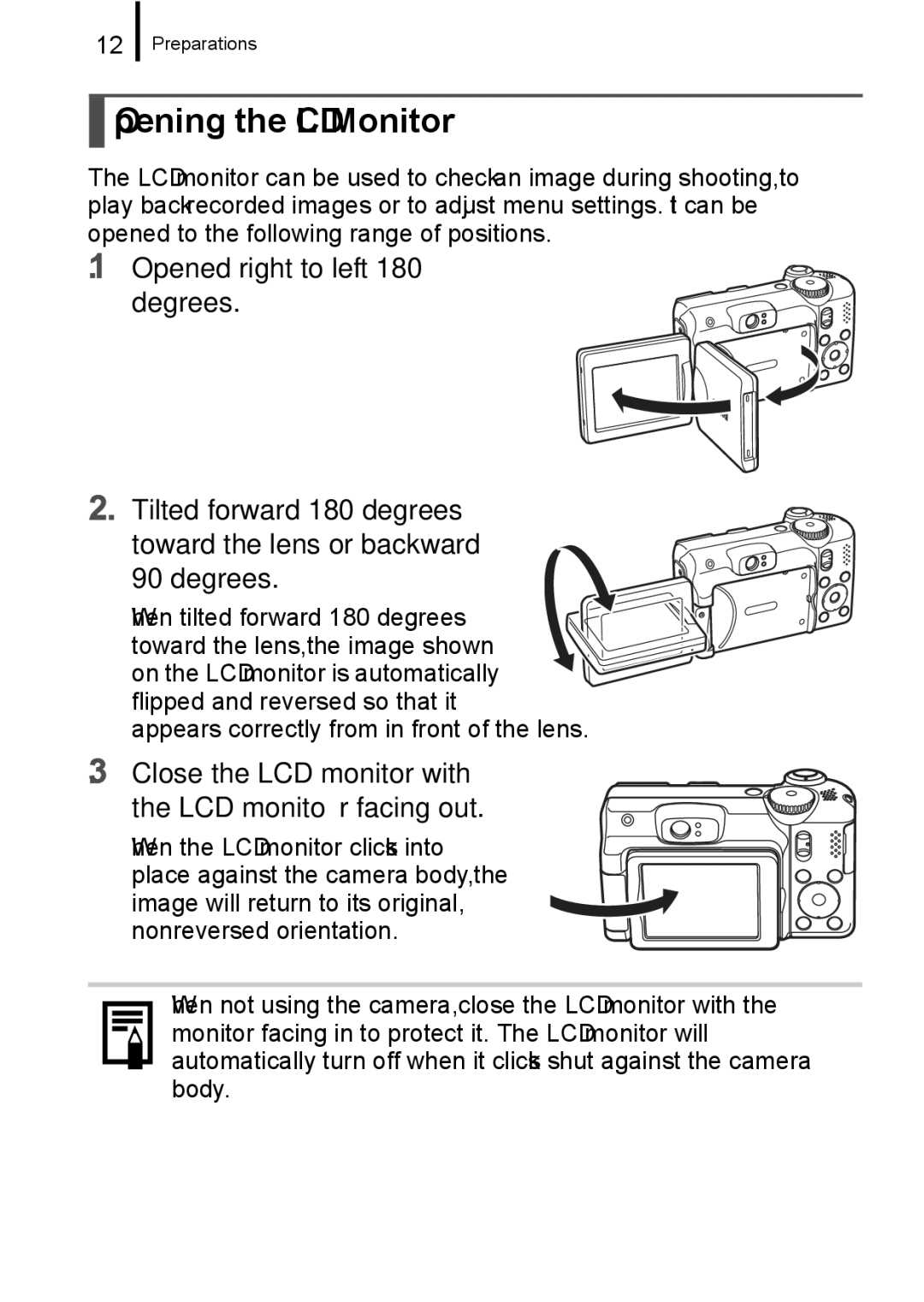 Canon A650 IS appendix Opening the LCD Monitor, Close the LCD monitor with the LCD monitor facing out 