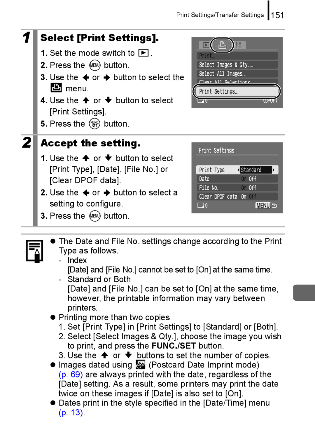 Canon A650 IS appendix Select Print Settings, 151 