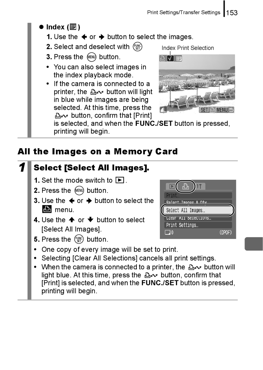 Canon A650 IS appendix All the Images on a Memory Card, Select Select All Images, Index 