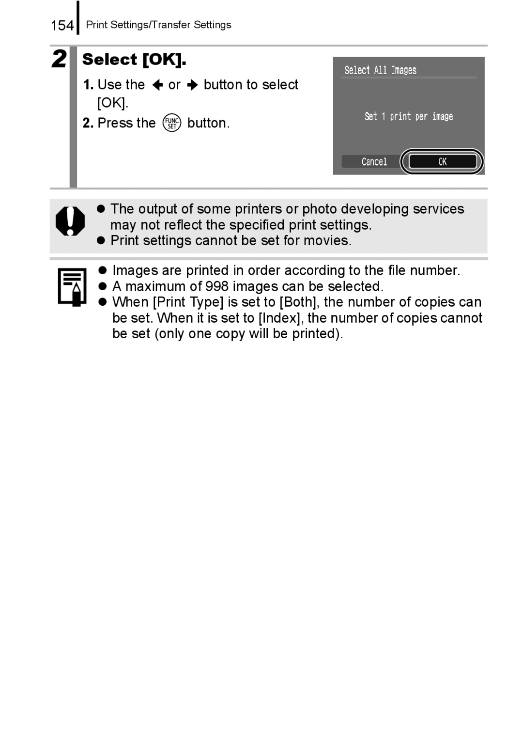 Canon A650 IS appendix Select OK, 154 