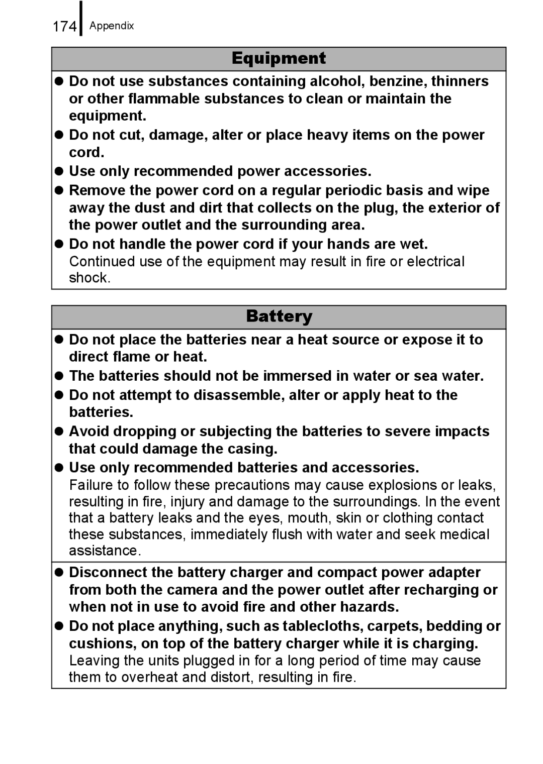 Canon A650 IS appendix Battery, 174 