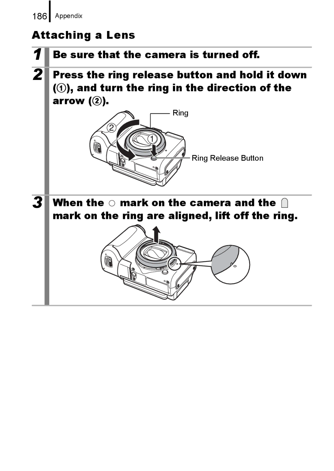 Canon A650 IS appendix Attaching a Lens 