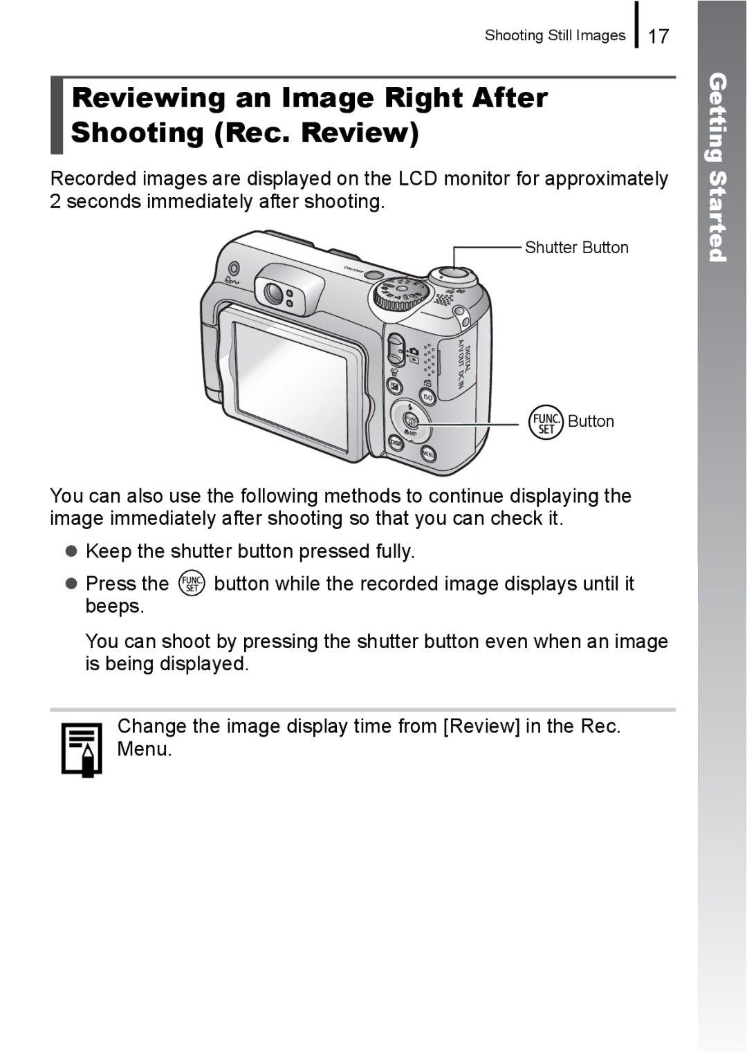 Canon A650 IS appendix Reviewing an Image Right After Shooting Rec. Review 