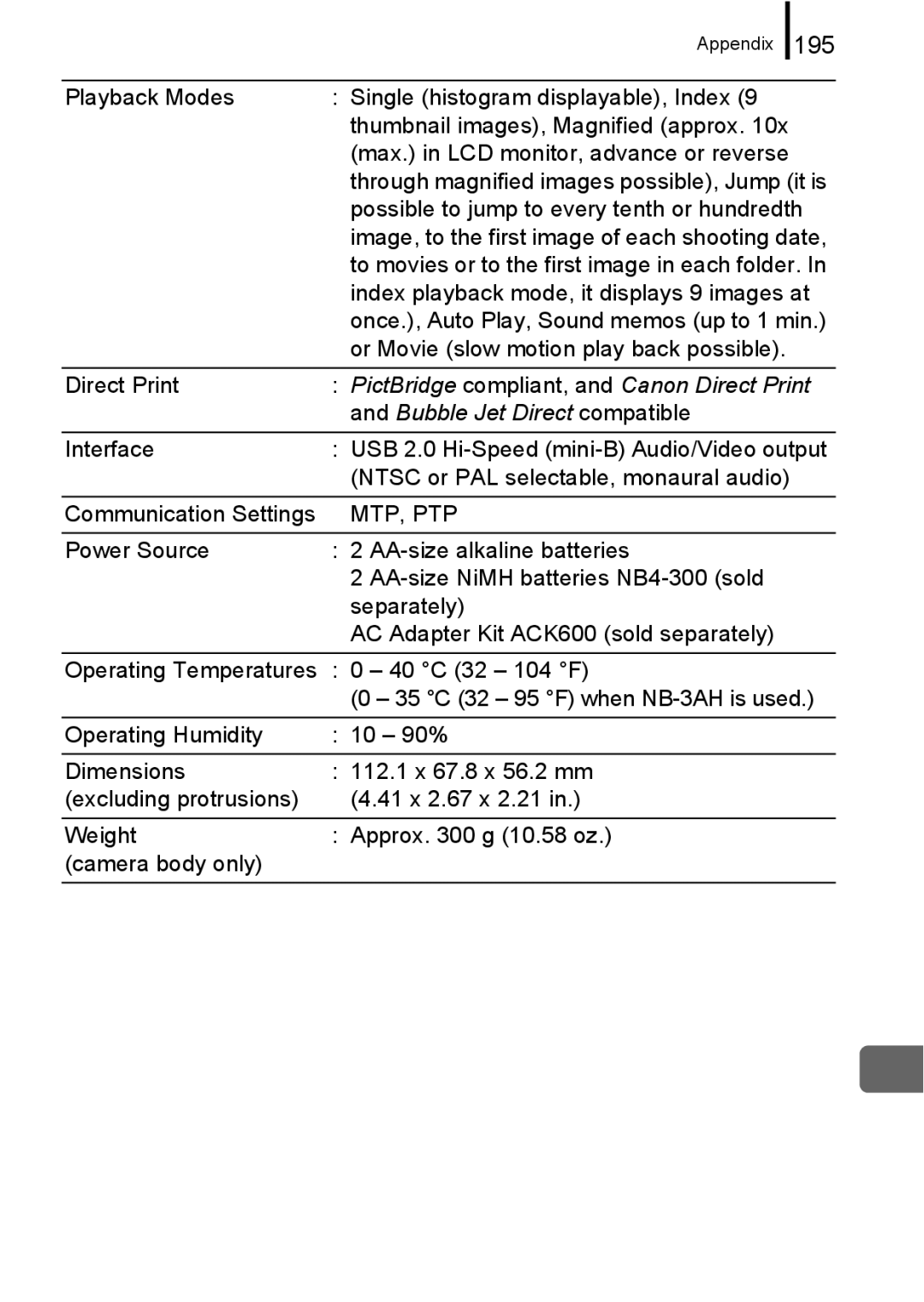 Canon A650 IS appendix 195, Possible to jump to every tenth or hundredth 