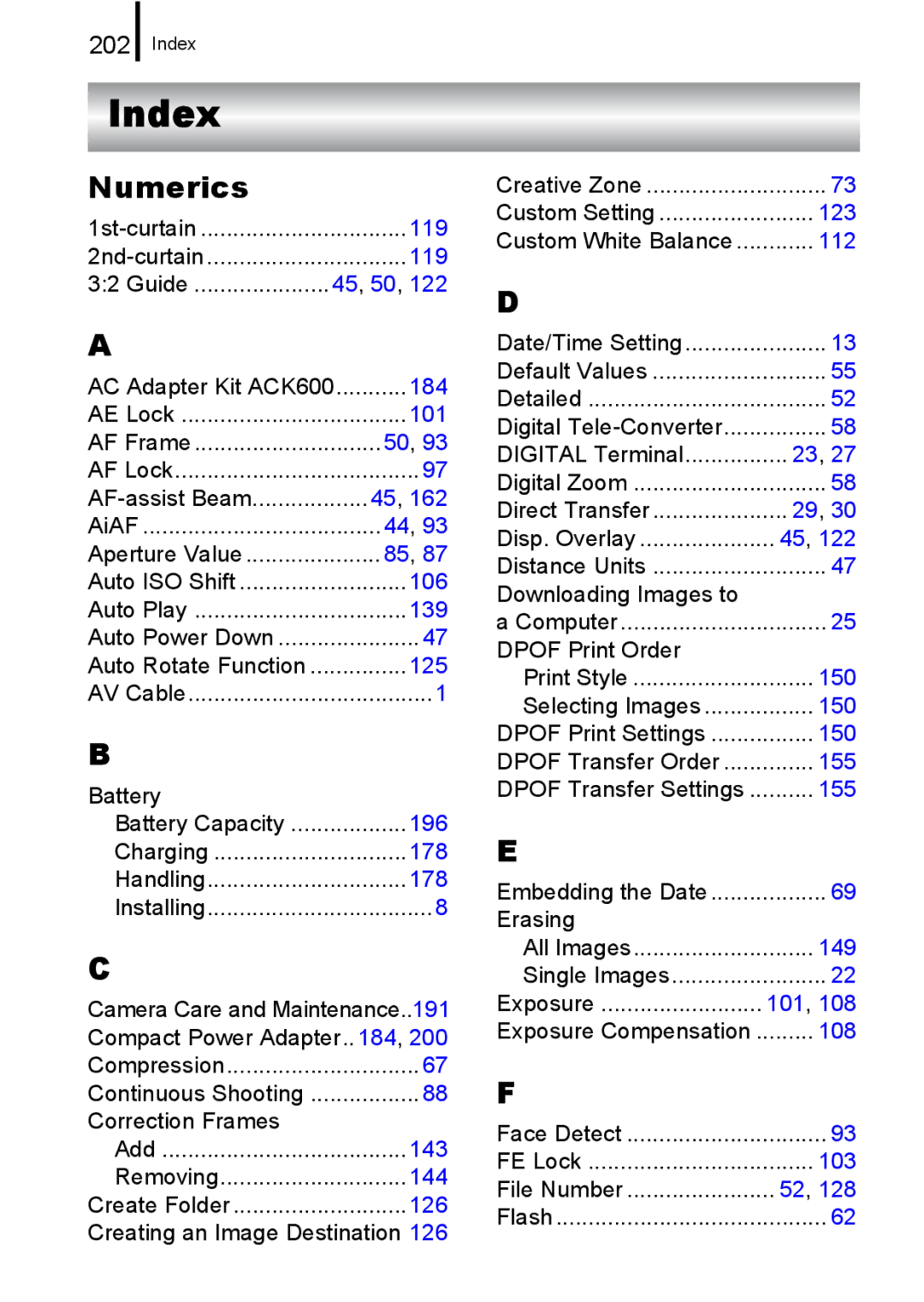 Canon A650 IS appendix Index 