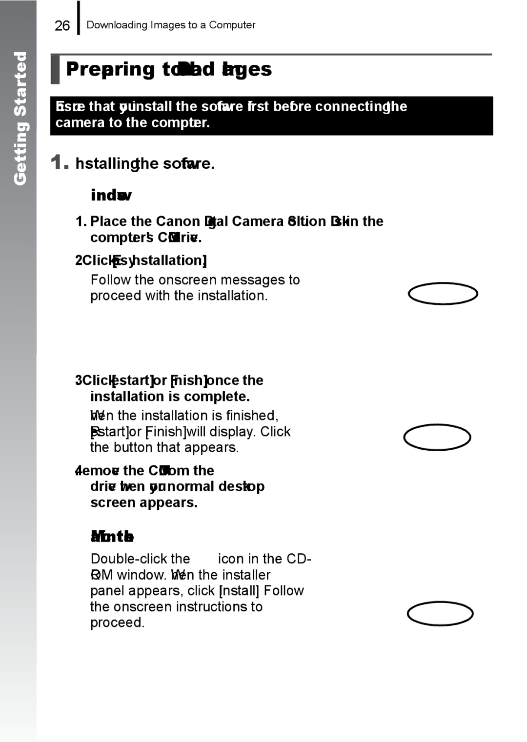 Canon A650 IS appendix Preparing to Download Images, Installing the software „ Windows 