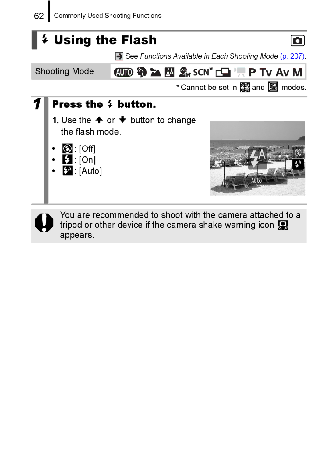 Canon A650 IS appendix Using the Flash, Shooting Mode 