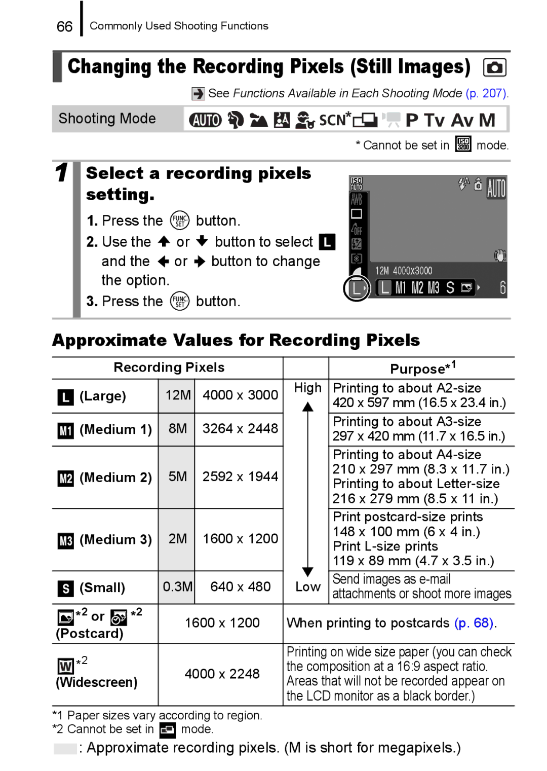 Canon A650 IS appendix Changing the Recording Pixels Still Images, Select a recording pixels setting 