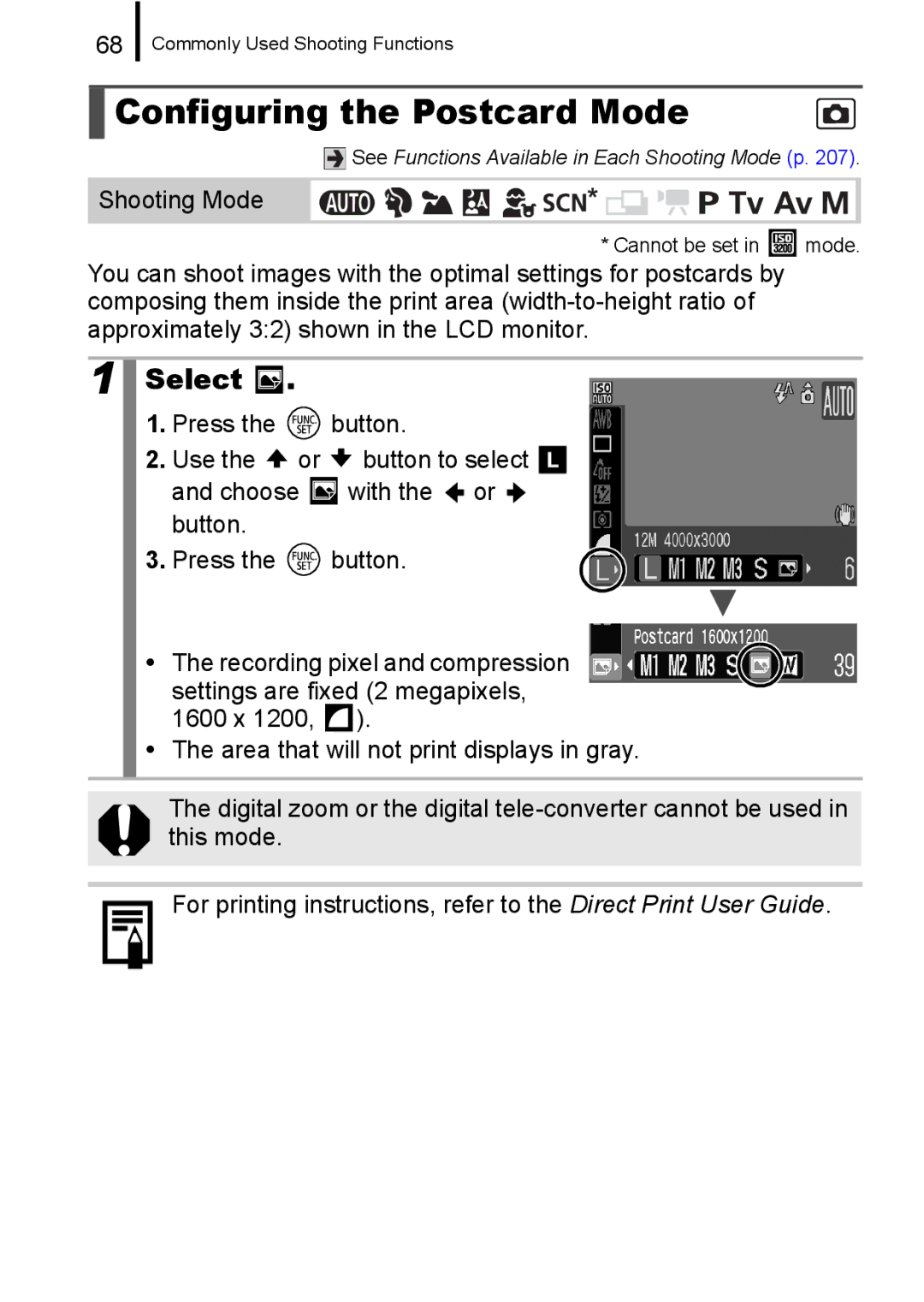 Canon A650 IS appendix Configuring the Postcard Mode, Select 