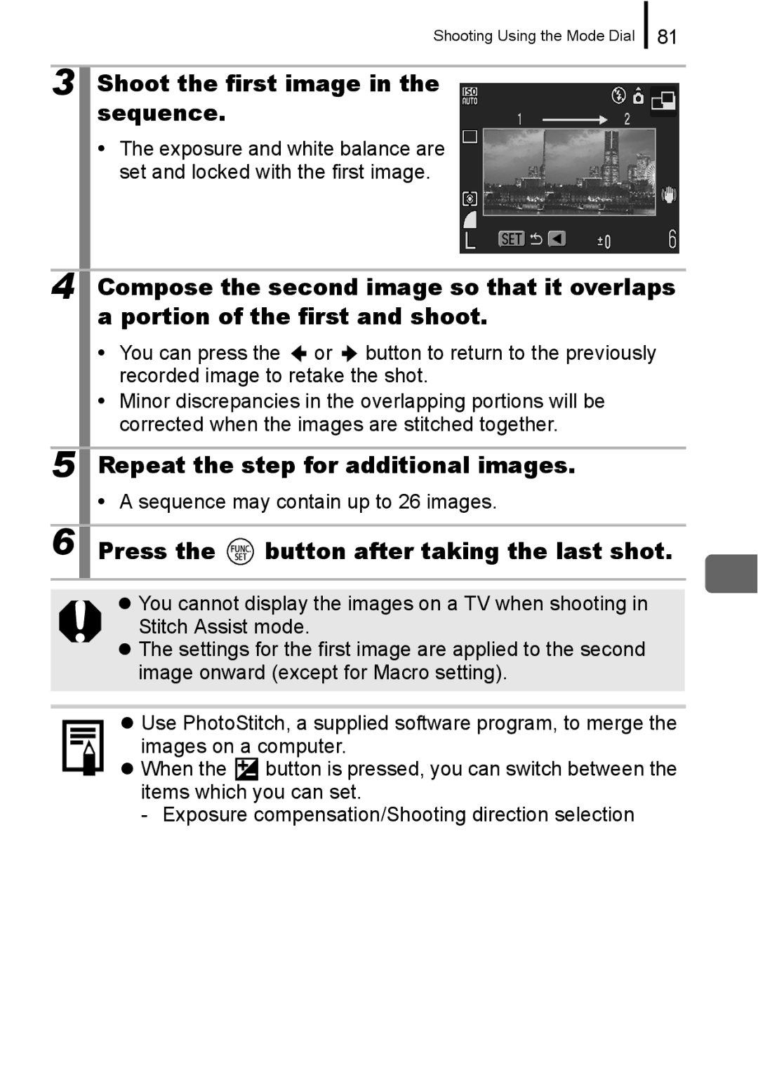 Canon A650 IS appendix Shoot the first image in the sequence, Repeat the step for additional images 