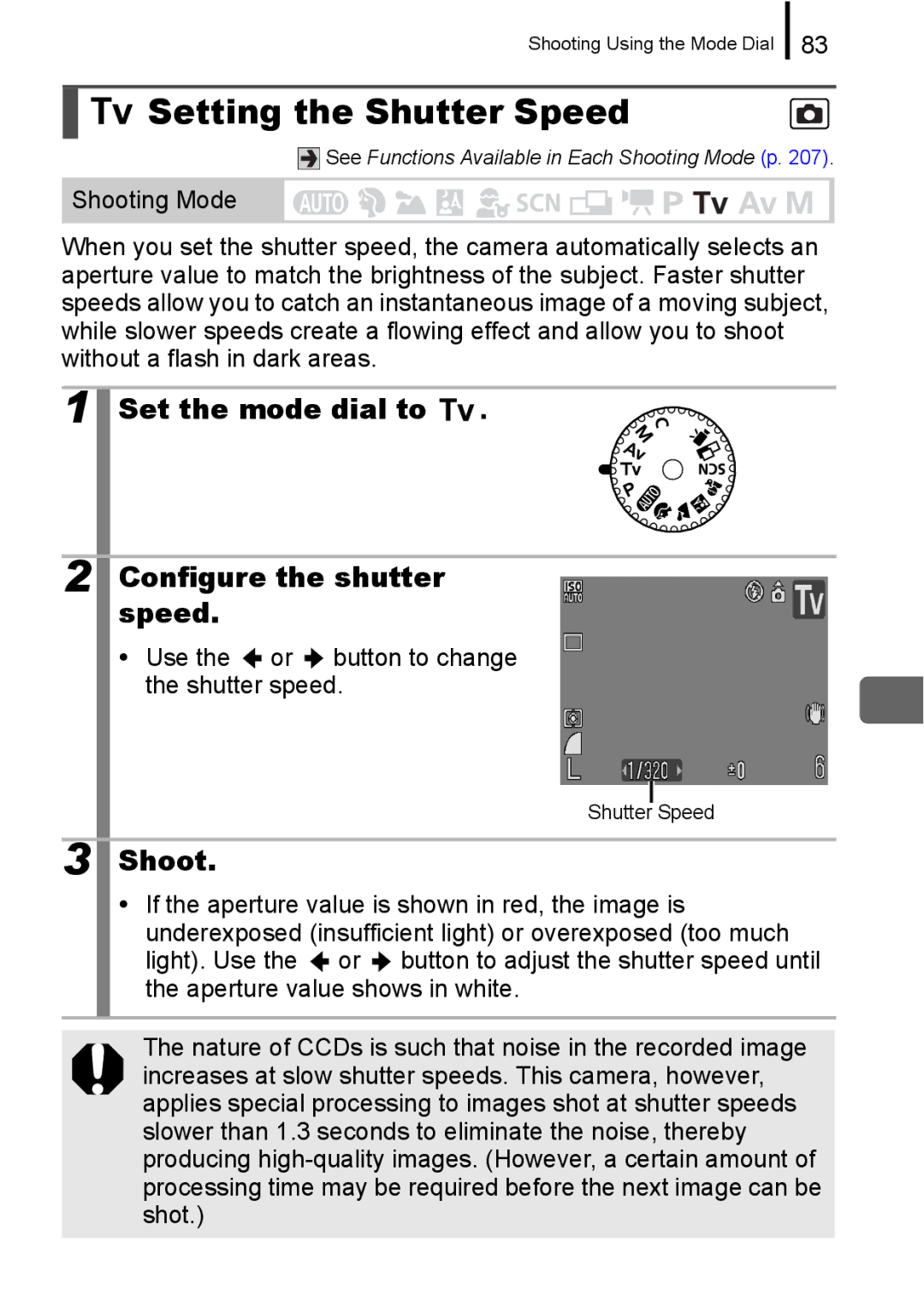 Canon A650 IS appendix Setting the Shutter Speed, Set the mode dial to, Configure the shutter 