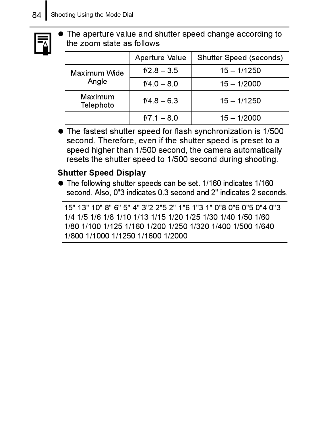 Canon A650 IS appendix Shutter Speed Display 