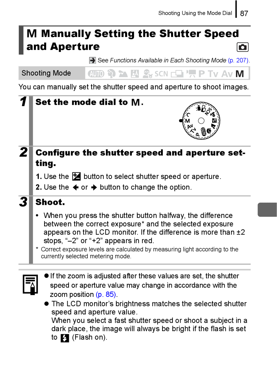 Canon A650 IS appendix Manually Setting the Shutter Speed and Aperture, Configure the shutter speed and aperture set 