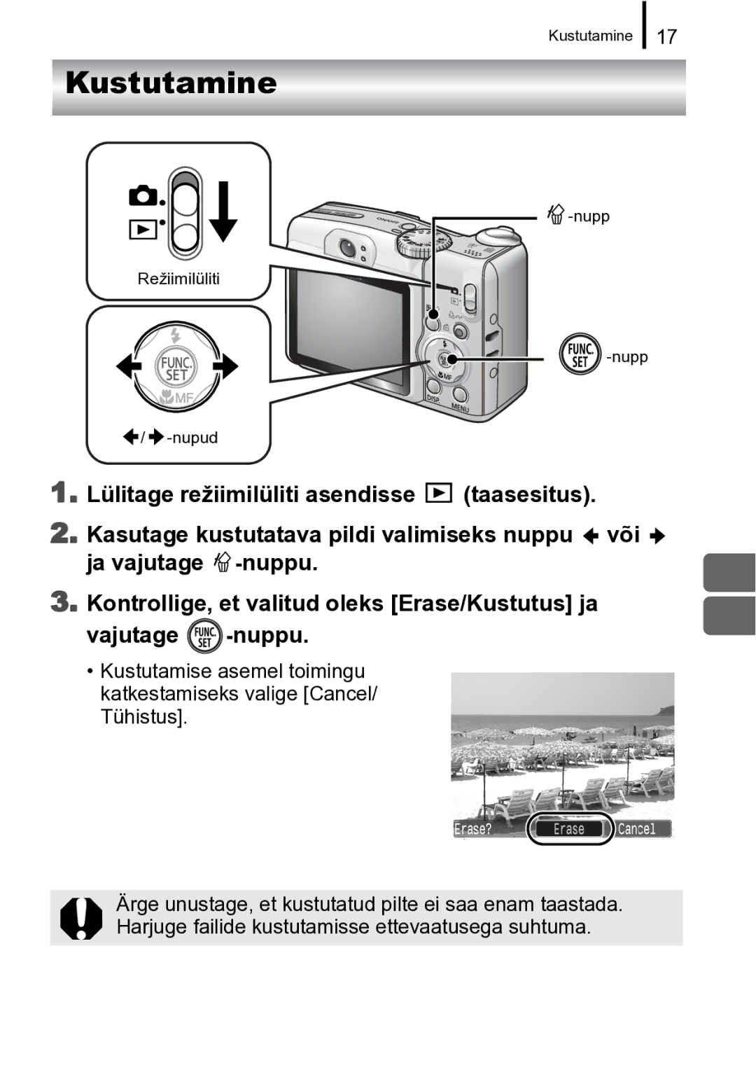 Canon A720 IS manual Kustutamine 