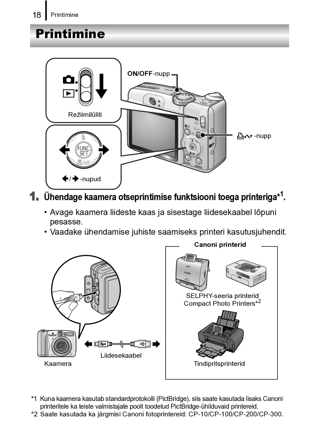 Canon A720 IS manual Printimine, Canoni printerid 