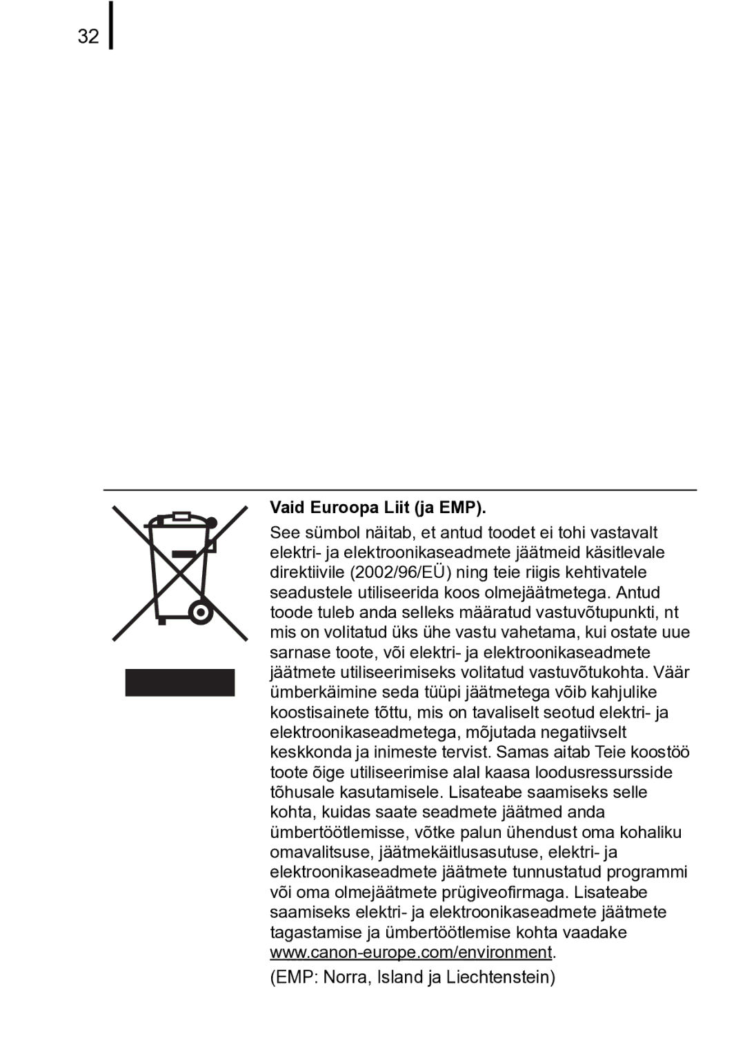 Canon A720 IS manual Vaid Euroopa Liit ja EMP 