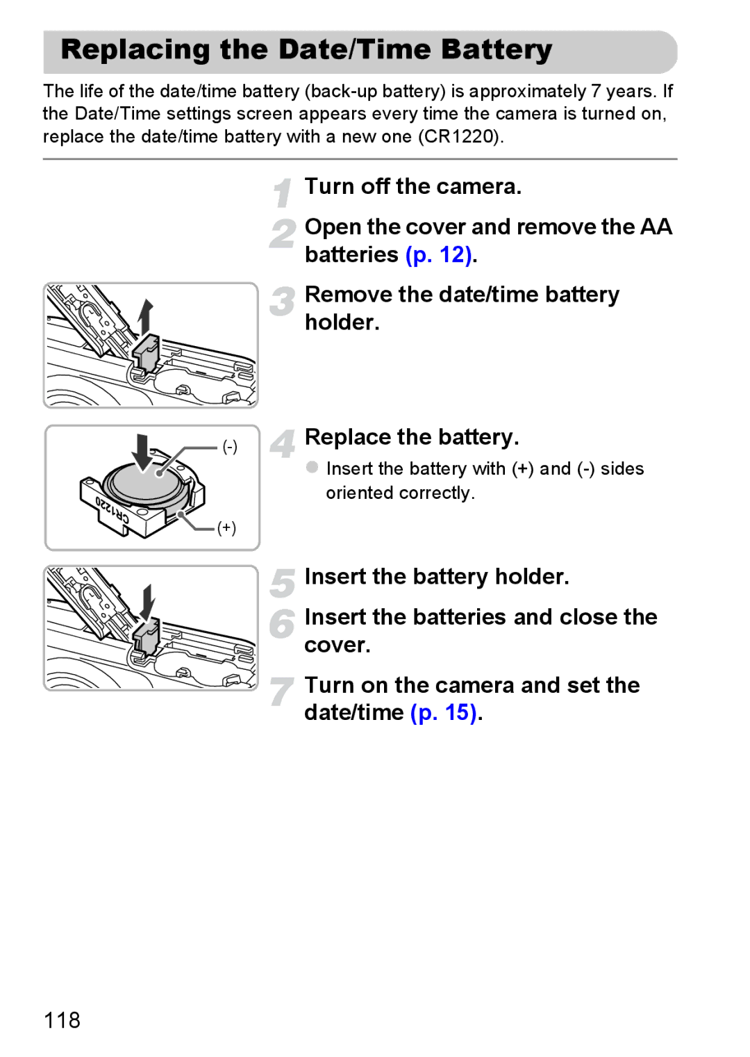 Canon A800 manual Replacing the Date/Time Battery 