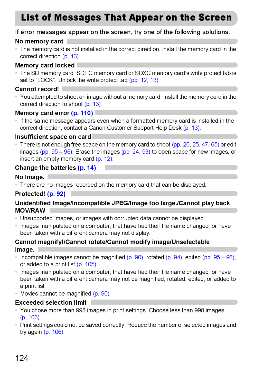 Canon A800 manual List of Messages That Appear on the Screen 