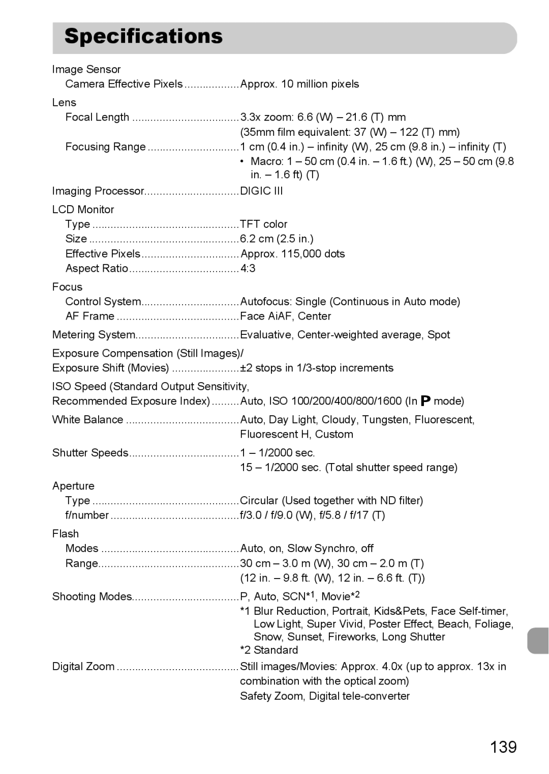 Canon A800 manual Specifications, Digic 