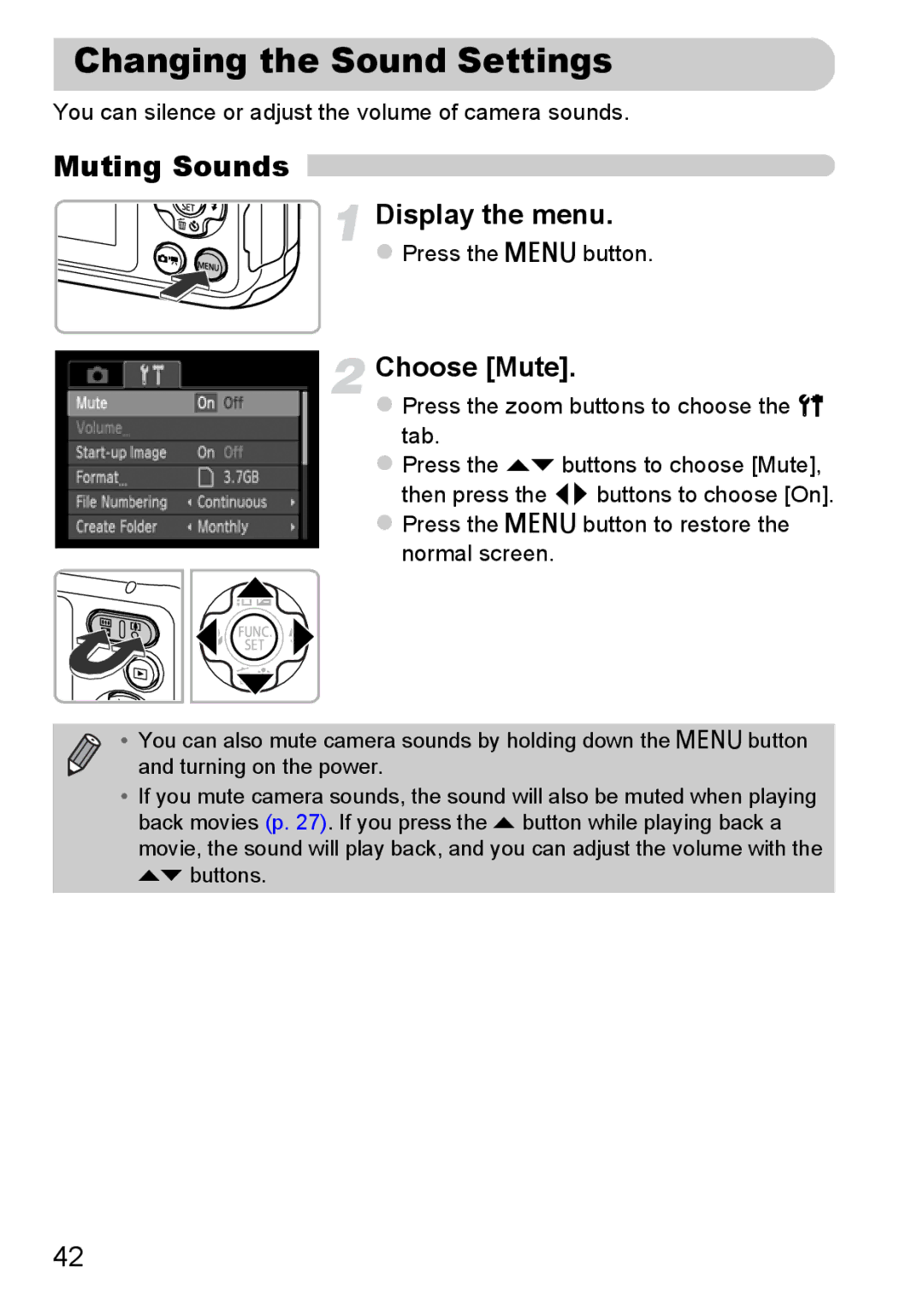 Canon A800 manual Changing the Sound Settings, Muting Sounds, Choose Mute 