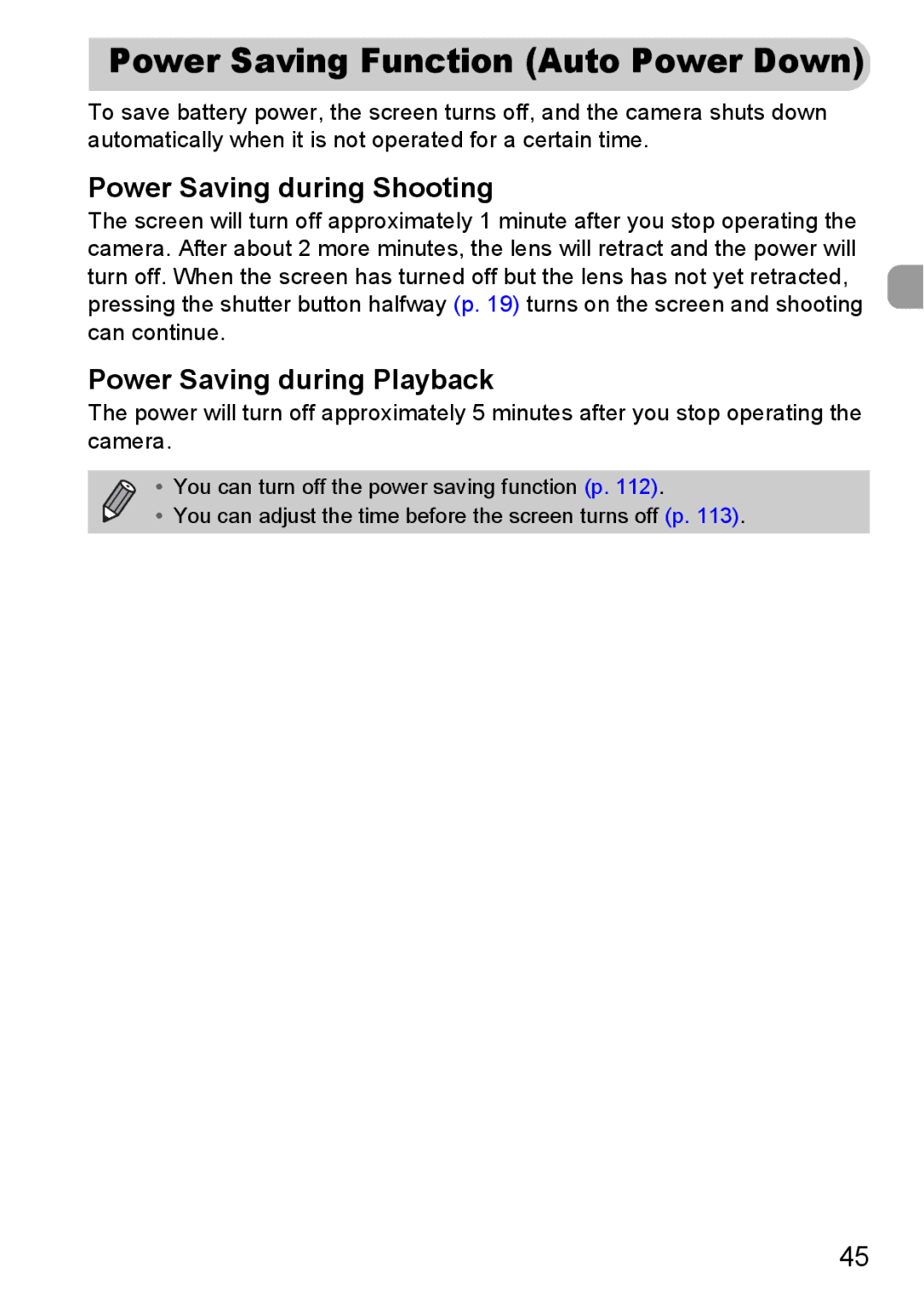 Canon A800 manual Power Saving during Shooting, Power Saving during Playback 