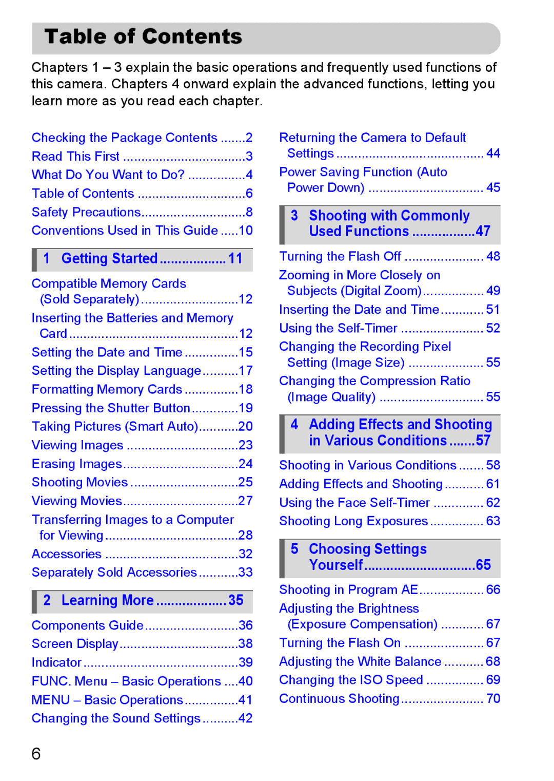 Canon A800 manual Table of Contents 