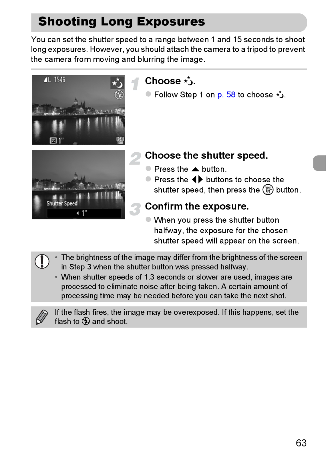 Canon A800 manual Shooting Long Exposures, Choose ≈, Choose the shutter speed, Confirm the exposure 