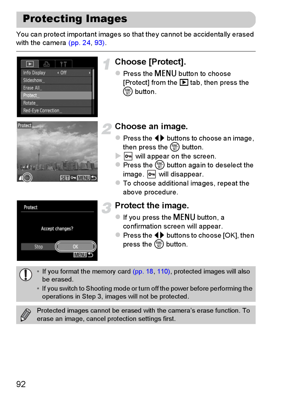 Canon A800 manual Protecting Images, Choose Protect, Protect the image 