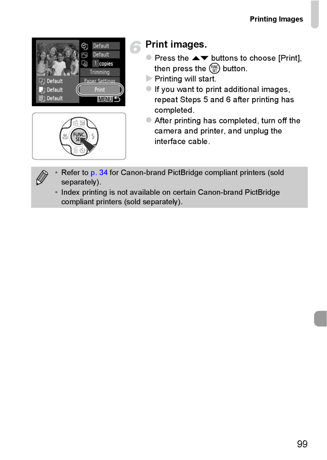 Canon A800 manual Print images, Printing Images 