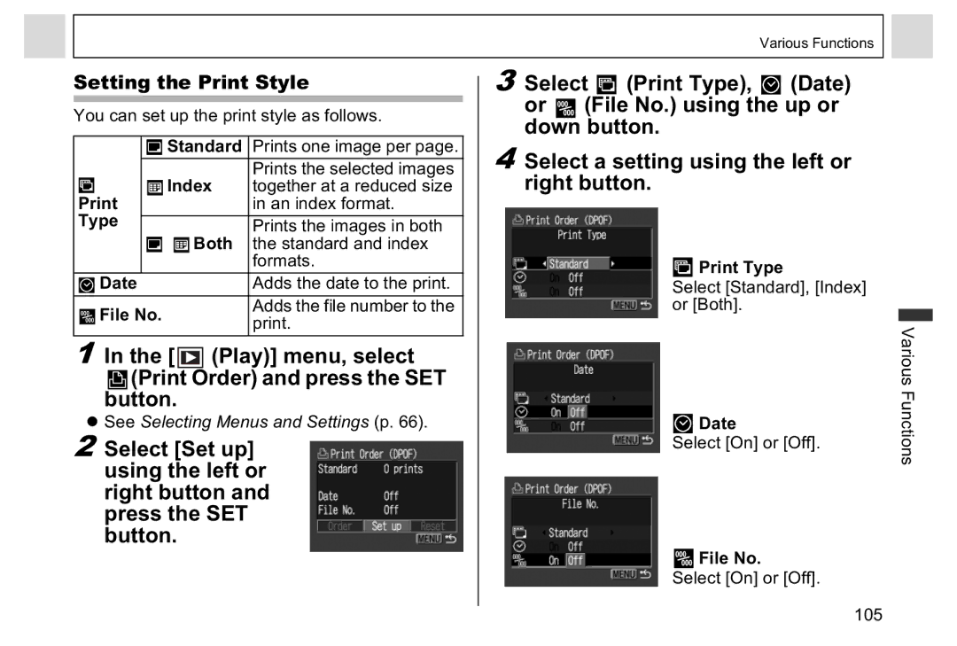 Canon A95 manual Setting the Print Style 