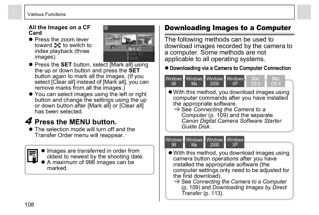 Canon A95 manual Downloading Images to a Computer, All the Images on a CF Card 