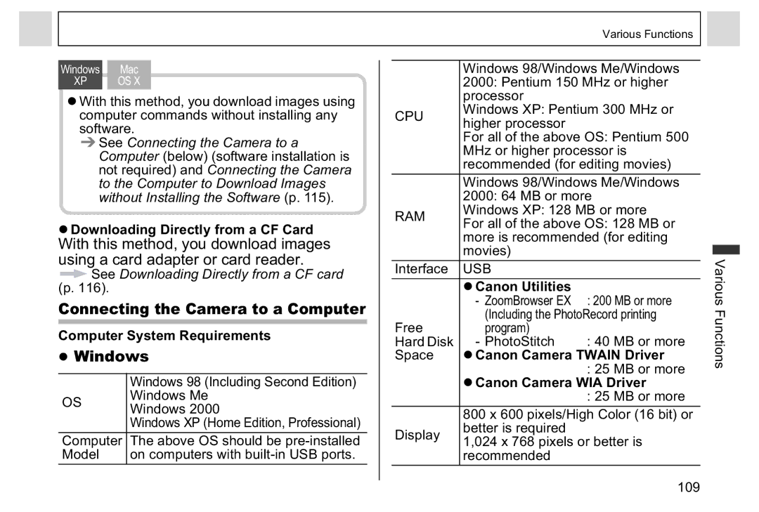 Canon A95 manual Connecting the Camera to a Computer, Windows 