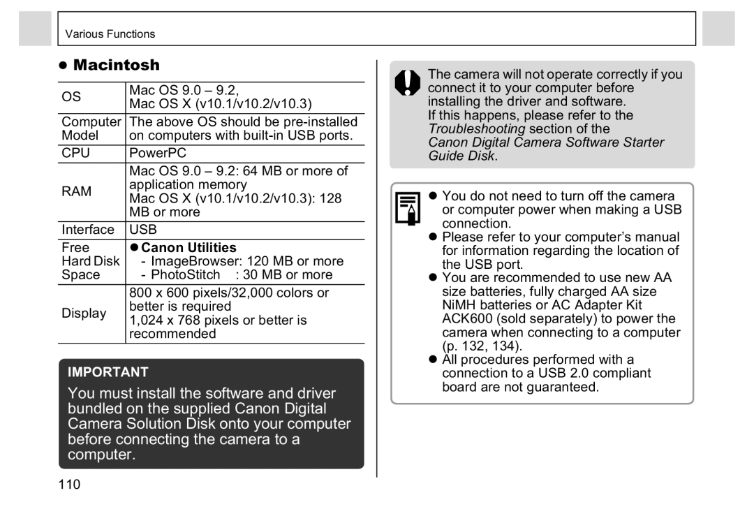 Canon A95 manual Macintosh 