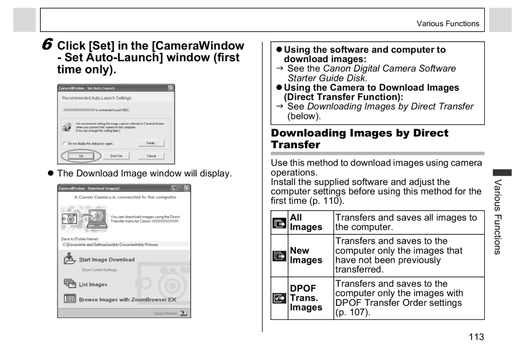 Canon A95 manual Downloading Images by Direct Transfer 