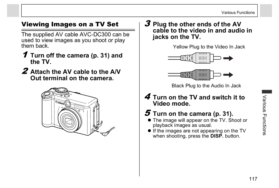 Canon A95 manual Viewing Images on a TV Set 