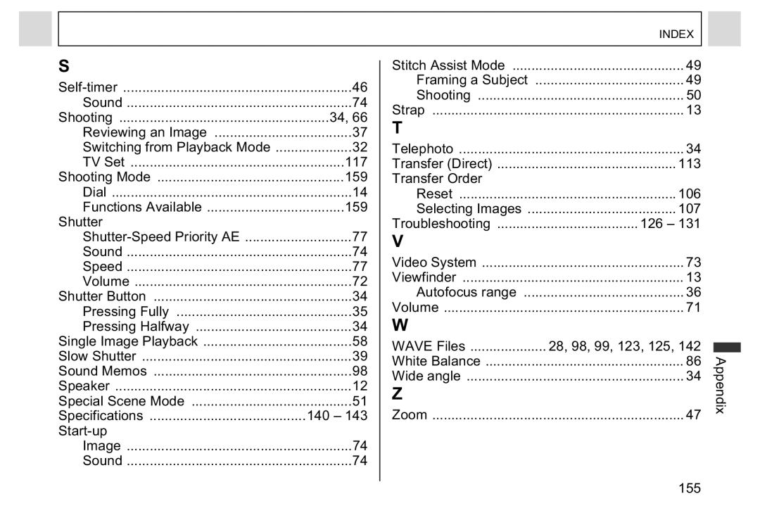 Canon A95 manual Start-up, Transfer Order, Wave Files, Appendix 155 