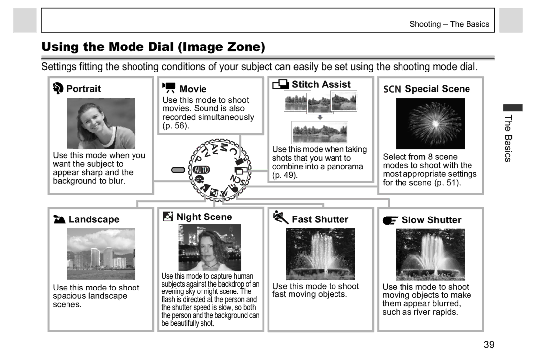 Canon A95 manual Using the Mode Dial Image Zone 