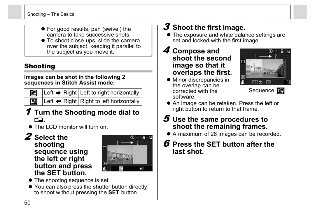 Canon A95 manual Shoot the first image, Use the same procedures to Shoot the remaining frames, Shooting 