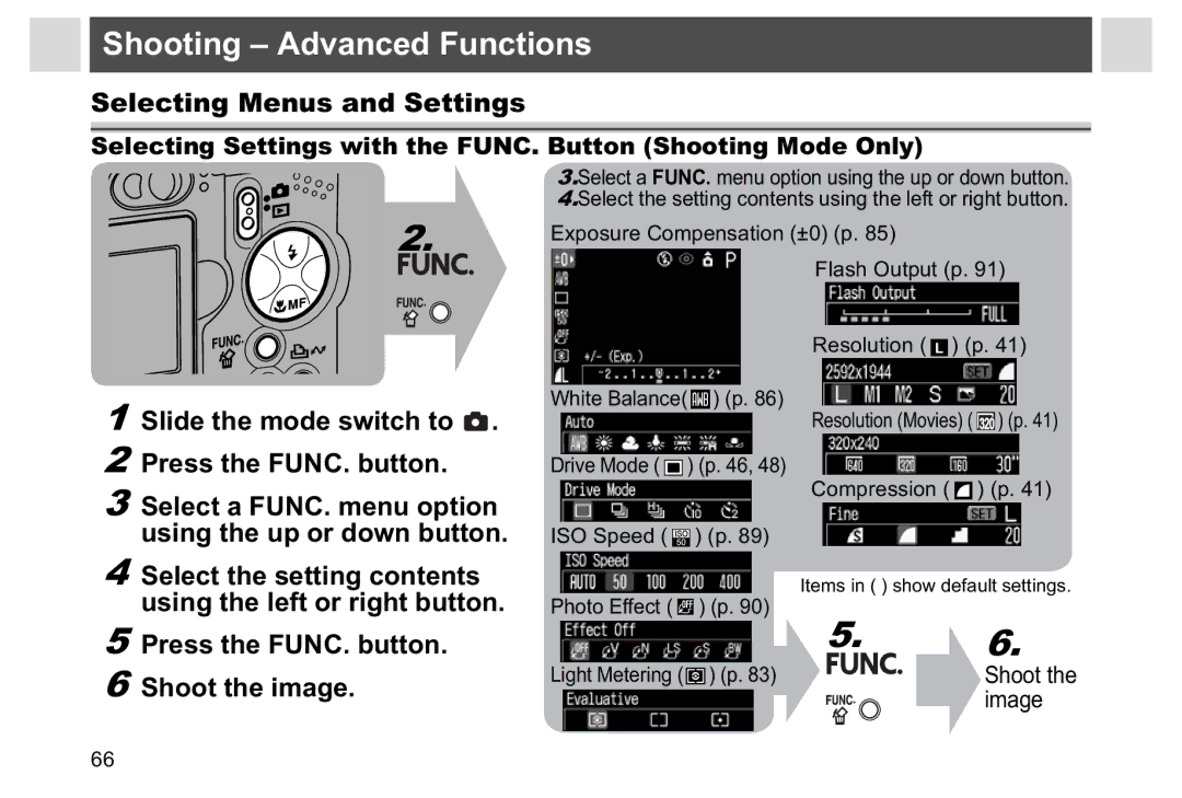 Canon A95 manual Shooting Advanced Functions, Selecting Menus and Settings 