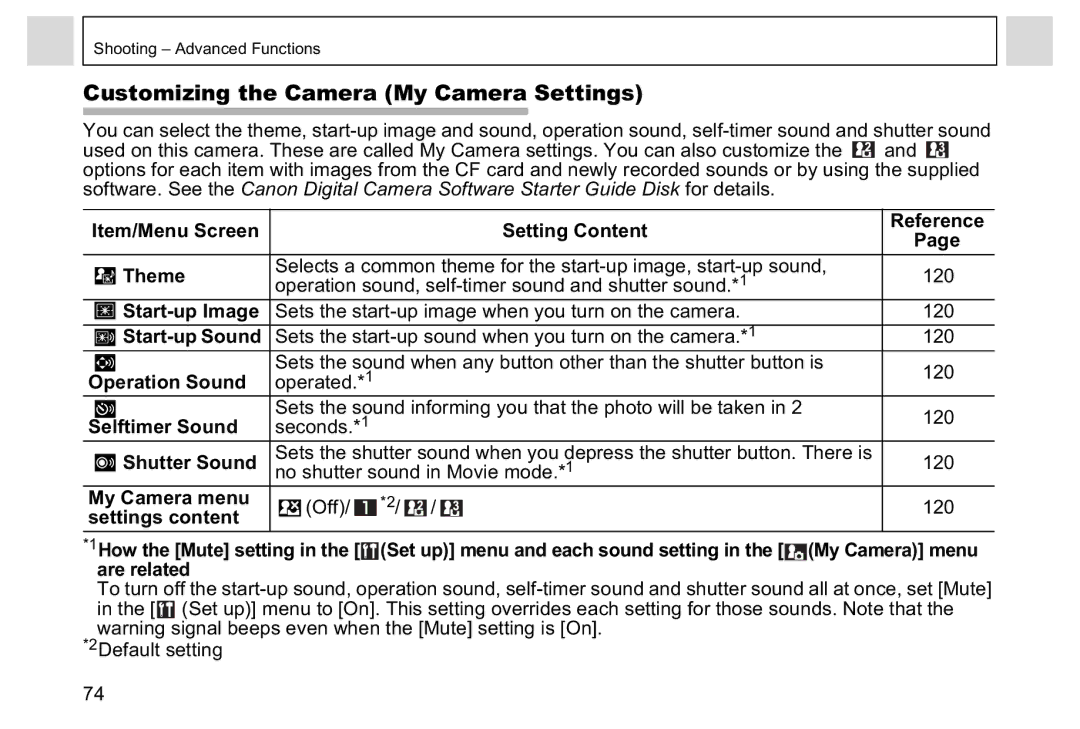 Canon A95 manual Customizing the Camera My Camera Settings 