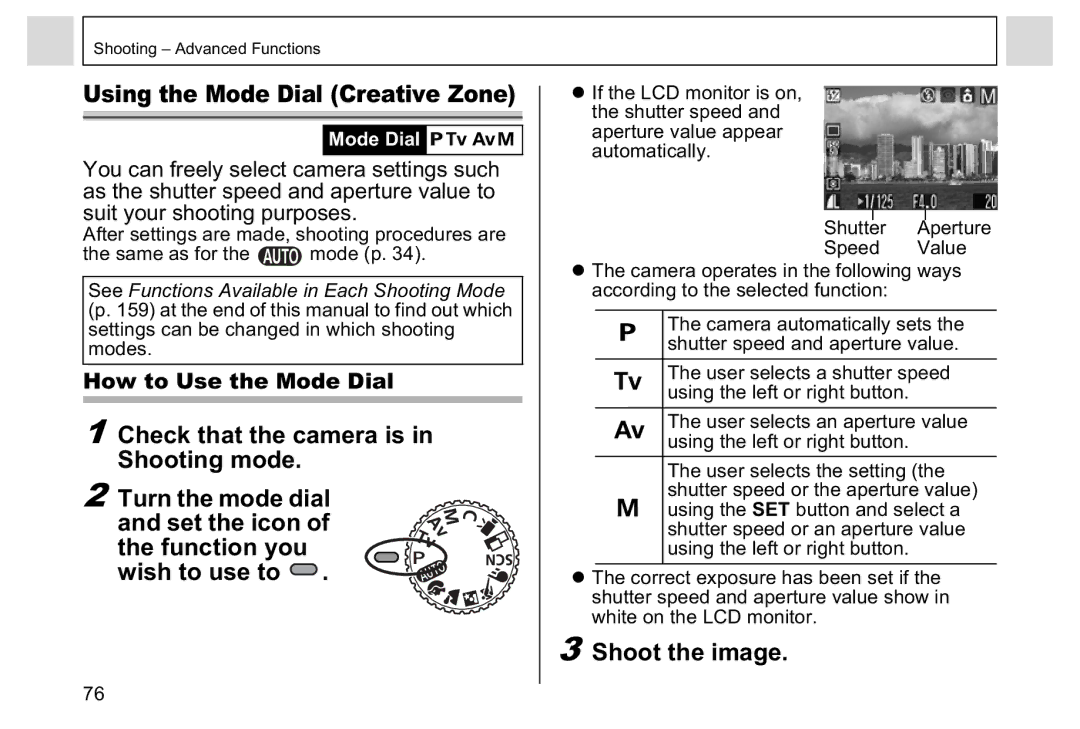 Canon A95 manual Using the Mode Dial Creative Zone, How to Use the Mode Dial 