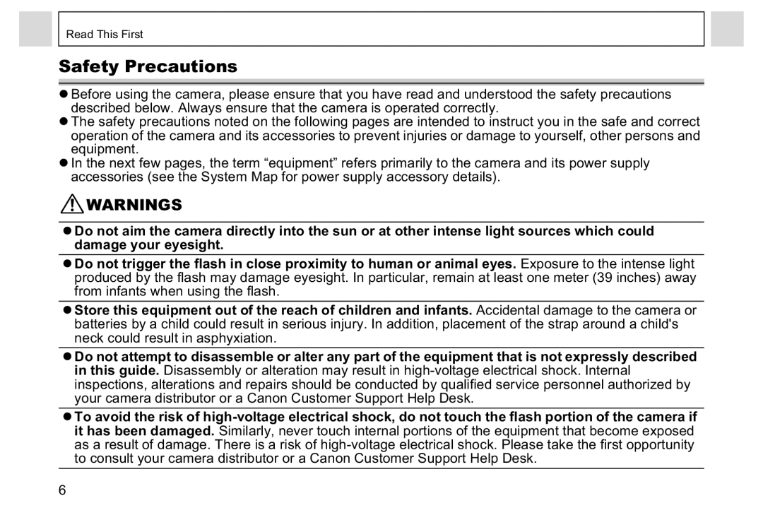 Canon A95 manual Safety Precautions 