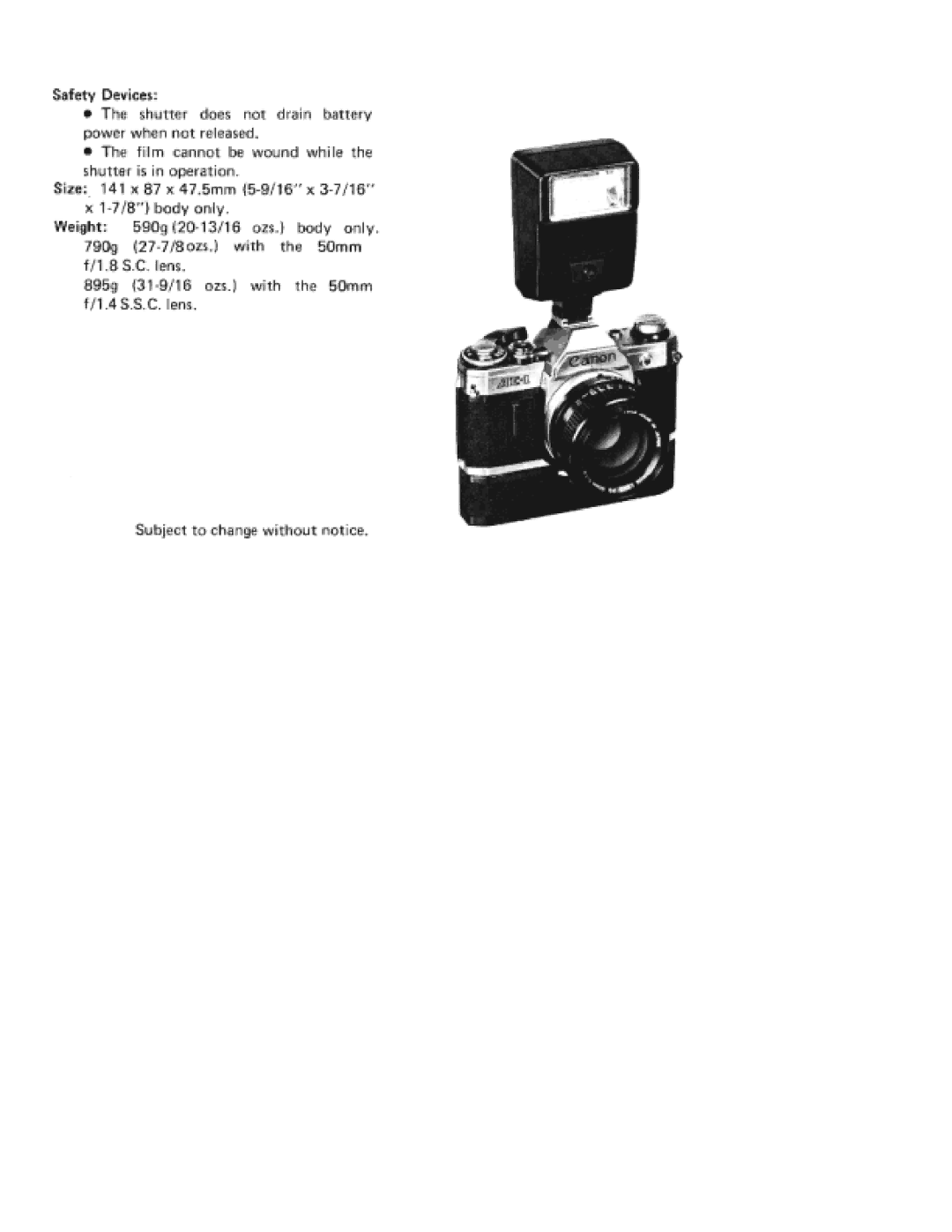 Canon AE-1 specifications 