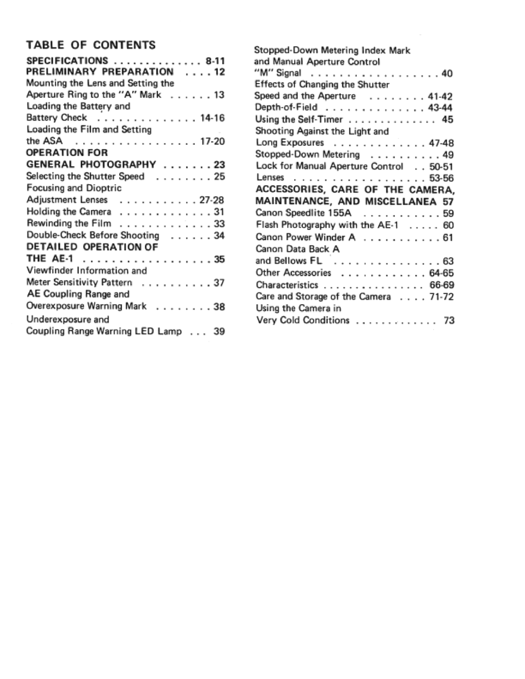 Canon AE-1 specifications 