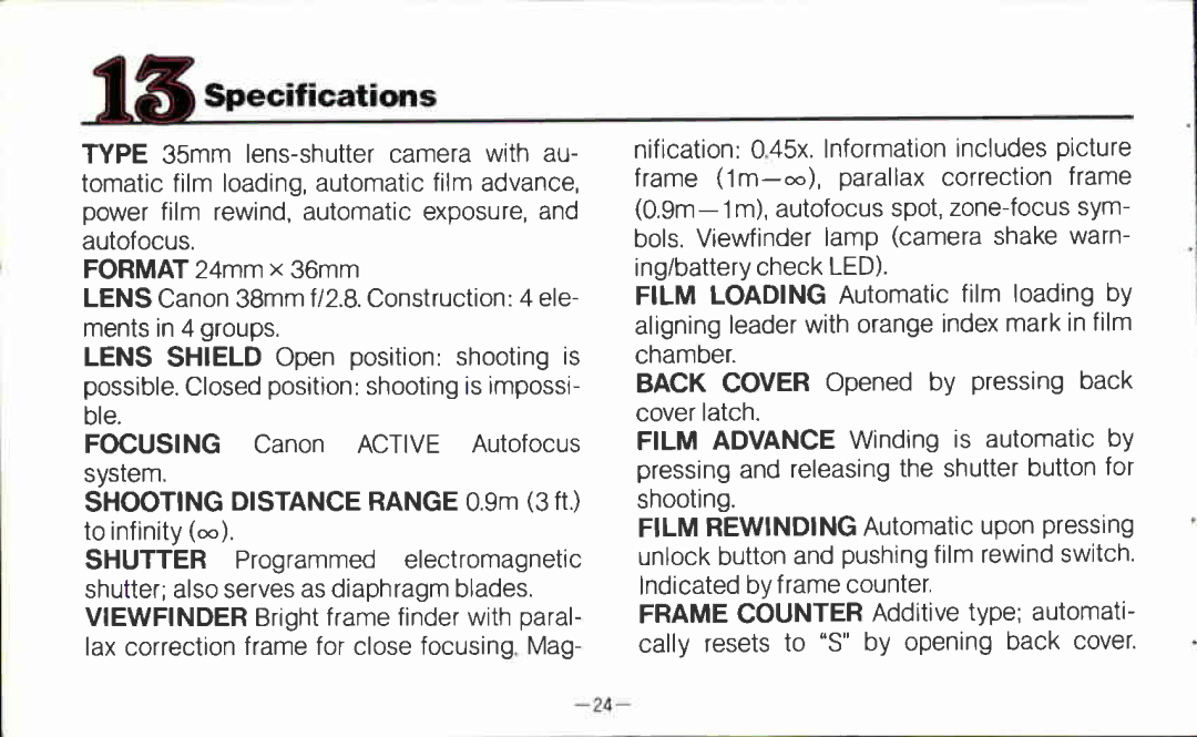 Canon AF35MII manual 